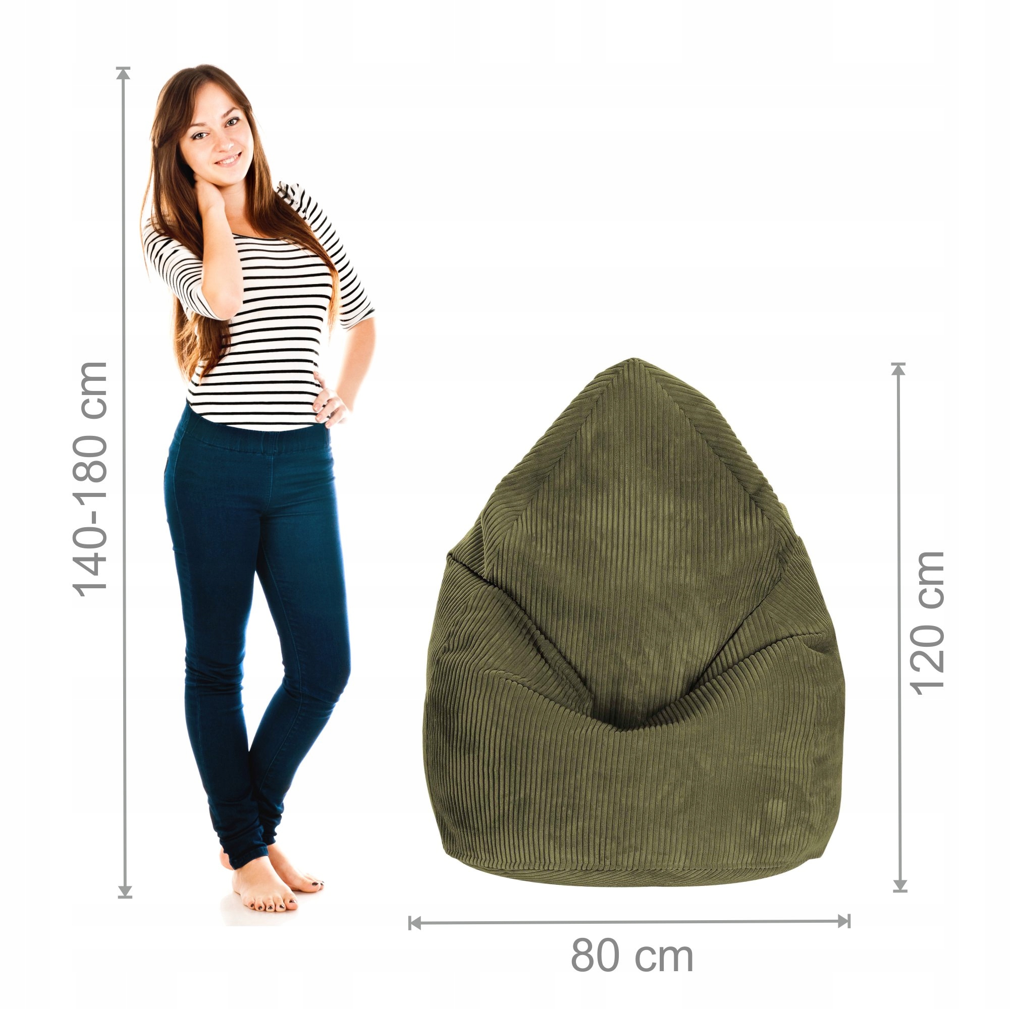 Pufa Sztruks Worek Sako XXL Producent Dark Olive Podnóżek Gratis Prezent Marka DREAMROOTS