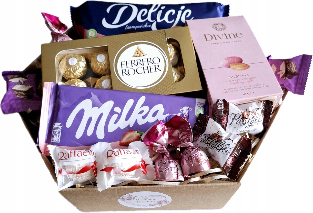 Kosz Prezentowy Milka Ferrero Rocher Box Urodziny 35 40 45 50 60 Wielkanoc