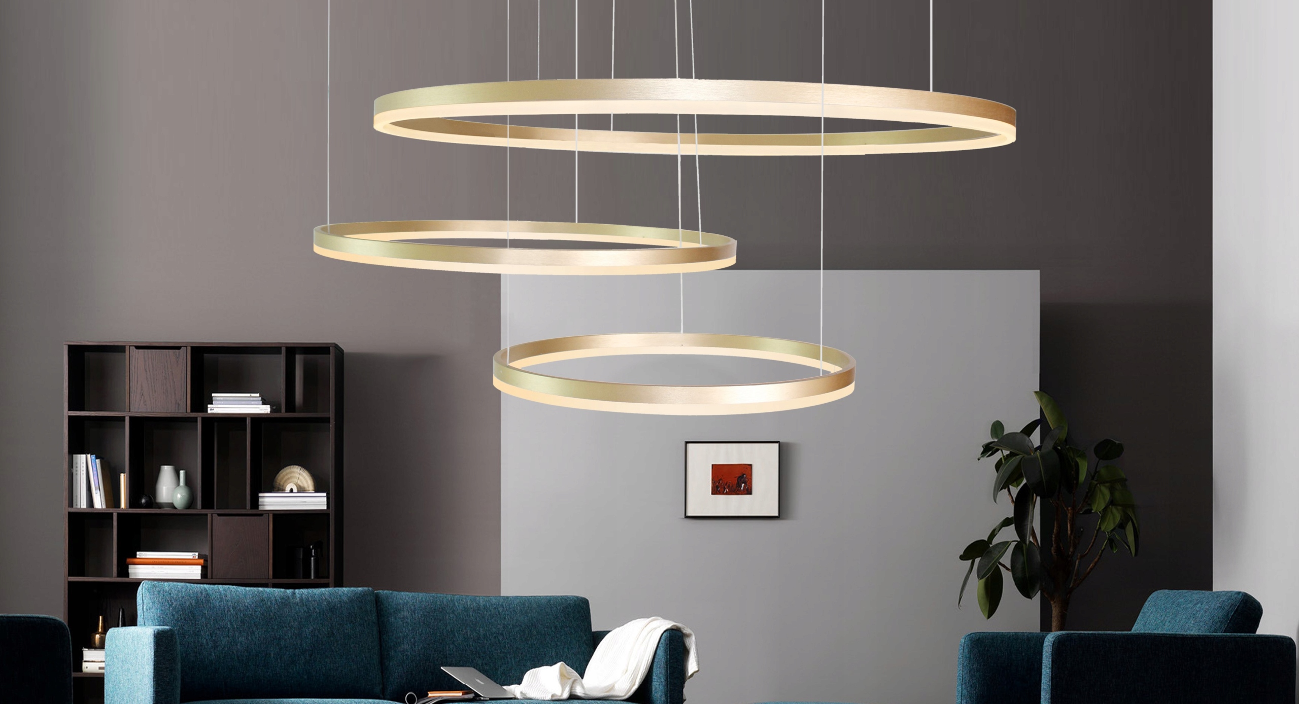 Zlatá dekorativní lampa Halo Pendant 100 80 60 cm jídelna obývací pokoj stůl