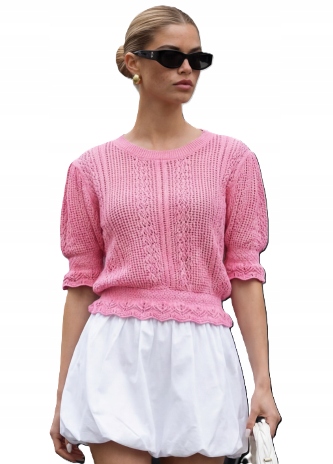 Cocomore Ažurový svetr Halenka s krátkým rukávem Růžová Novinka