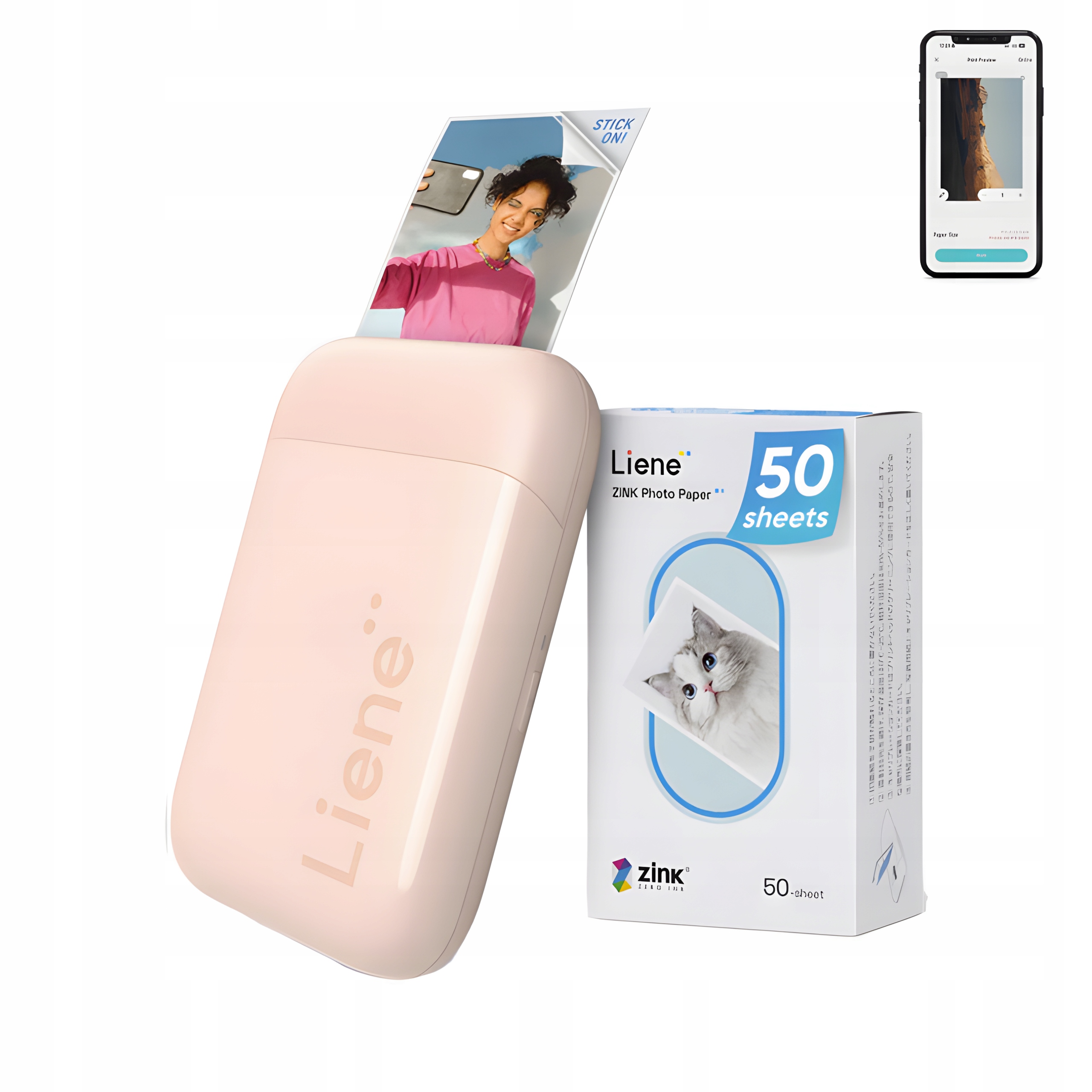Liene KW001 Pearl Tiskárna fotografií 2x3 Foto Bluetooth 5.0 Usb-c Růžová