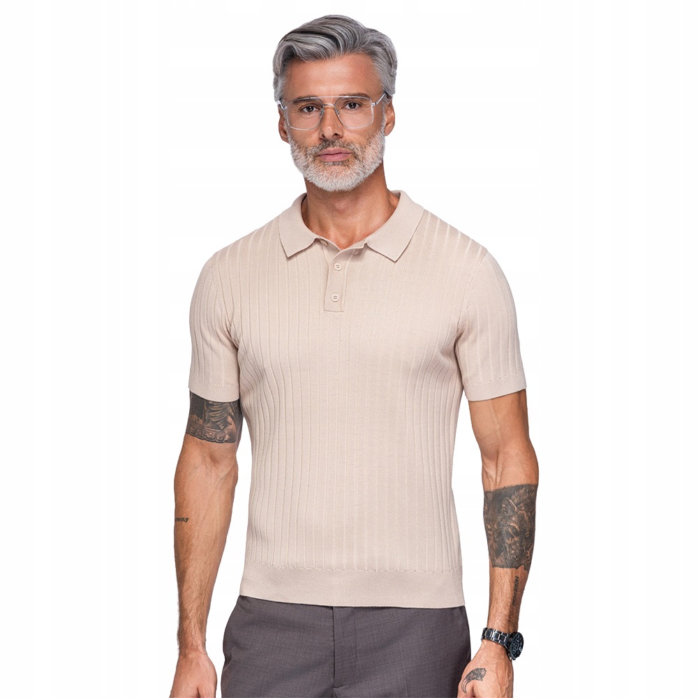 Tričko pánské polo s viskózou Slim Fit béžové módní Ombre OM-POSS-0180 S
