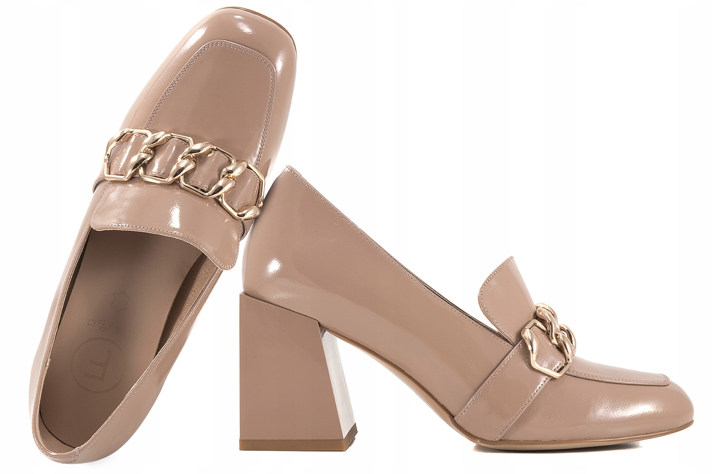 Filippo DP6188 Polobotky Na Podpatku Z Mokasíny Kůže Lakovaná béžová