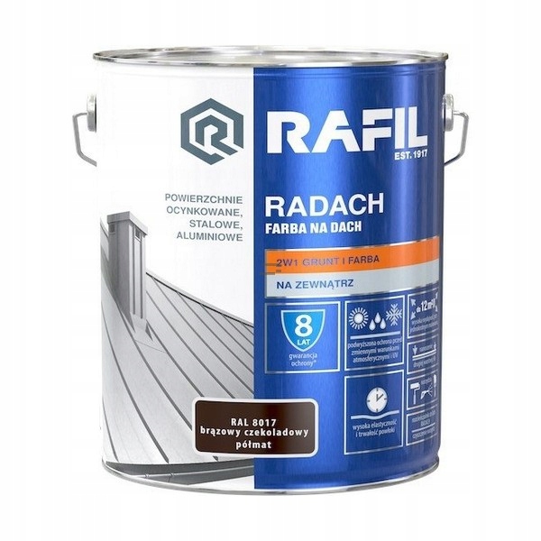 Radach 10L Brąz-owy Czekoladowy RAL8017 Półmat farba na dach Rafil ocynk