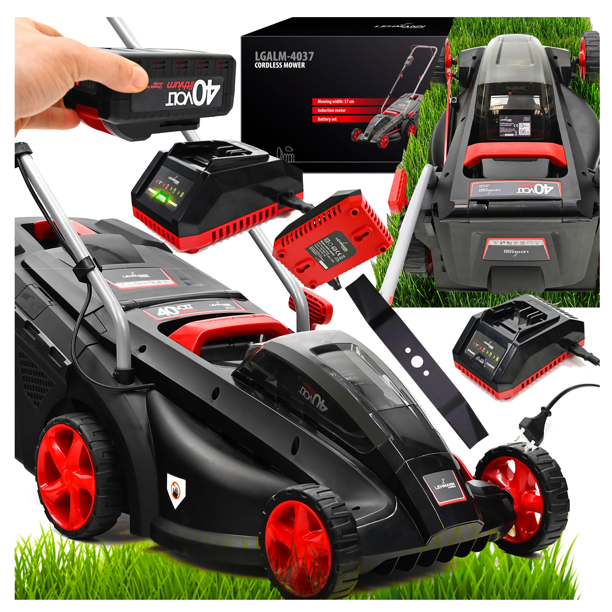 Kosiarka Akumulatorowa 42CM Silnik Indukcyjny 40V Ładowarka Mocna Bateria