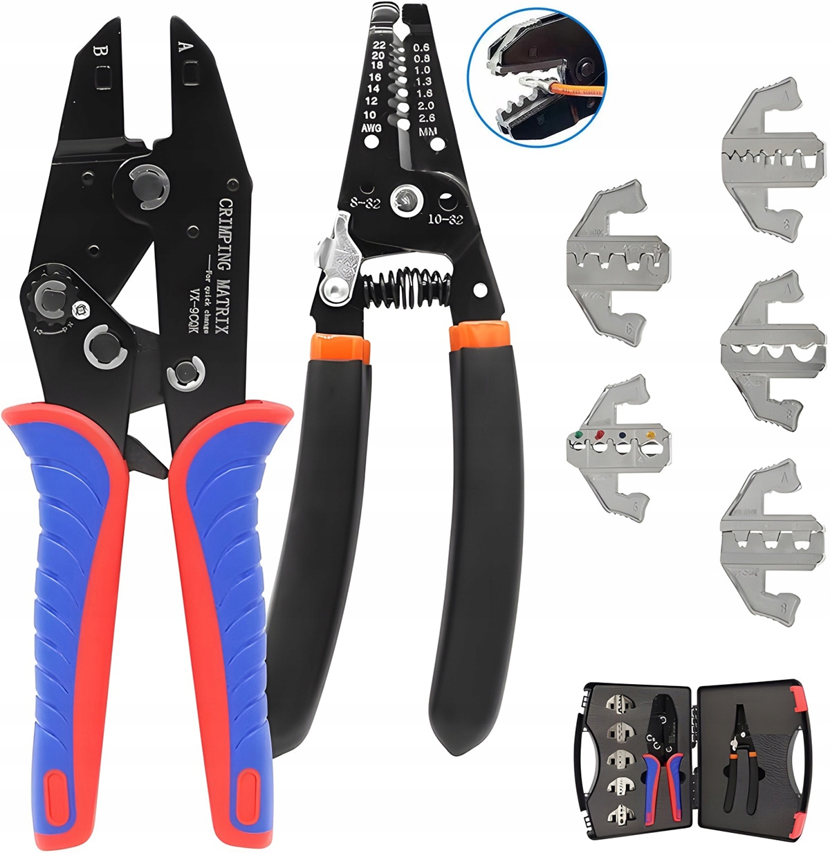 Sada 9PALCOVÝCH Kleští Na Krimpování Konektorů, 5 Matric, Kufr