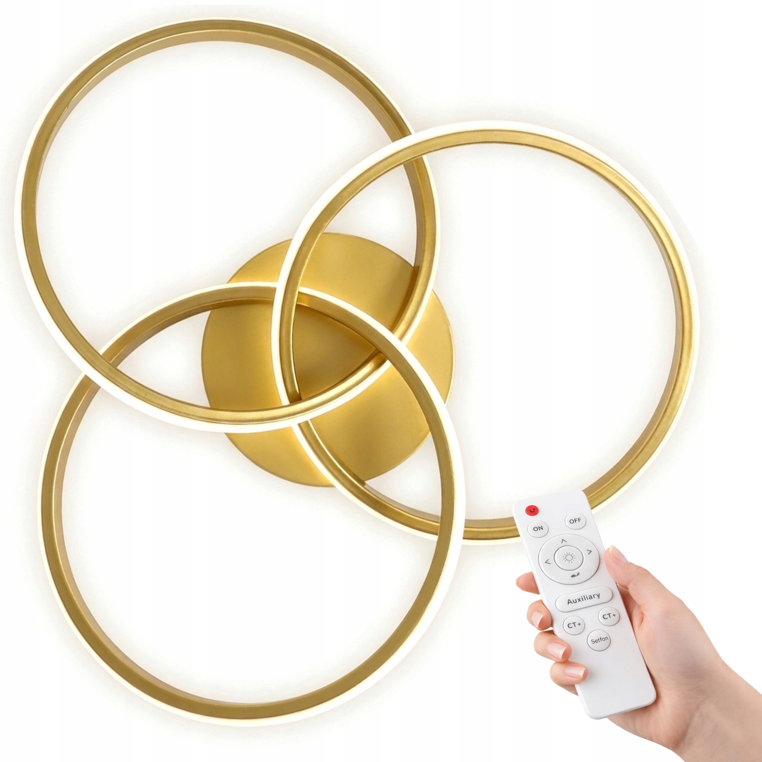 Zlatá Led Lampa Stropní Svítidlo Lustr Gold 50 CM Dálkový Ovladač 3 Barvy Do Loftového Obývacího Pokoje