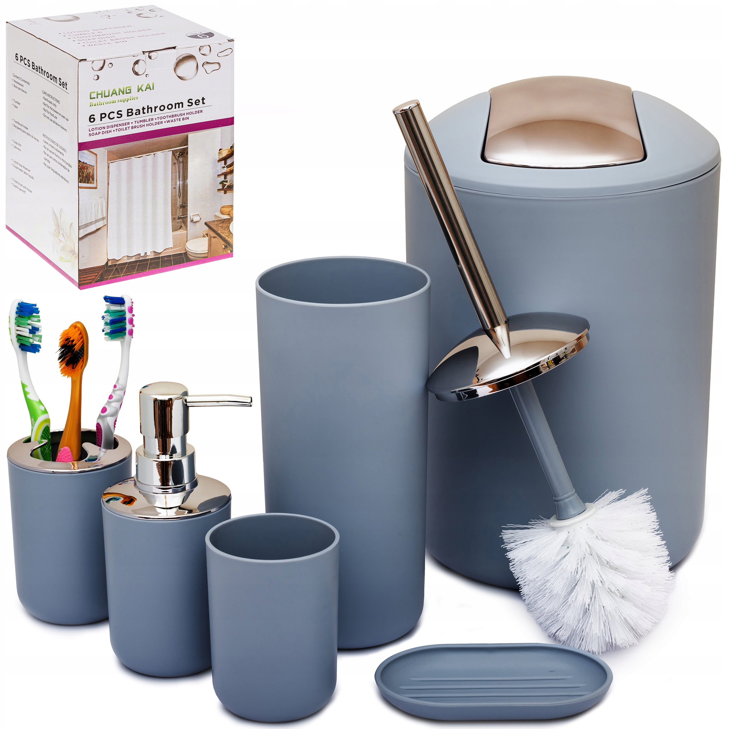 

Zestaw Łazienkowy 6W1 Komplet Szczotka Do Wc Kosz