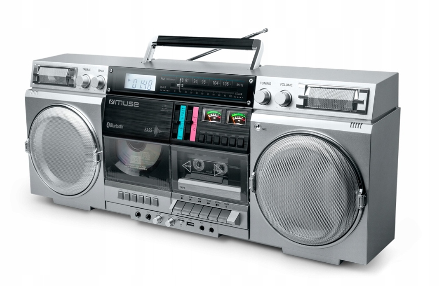 Rádioprehrávač Boombox Muse M-380 CD Aux Bluetooth Usb strieborný