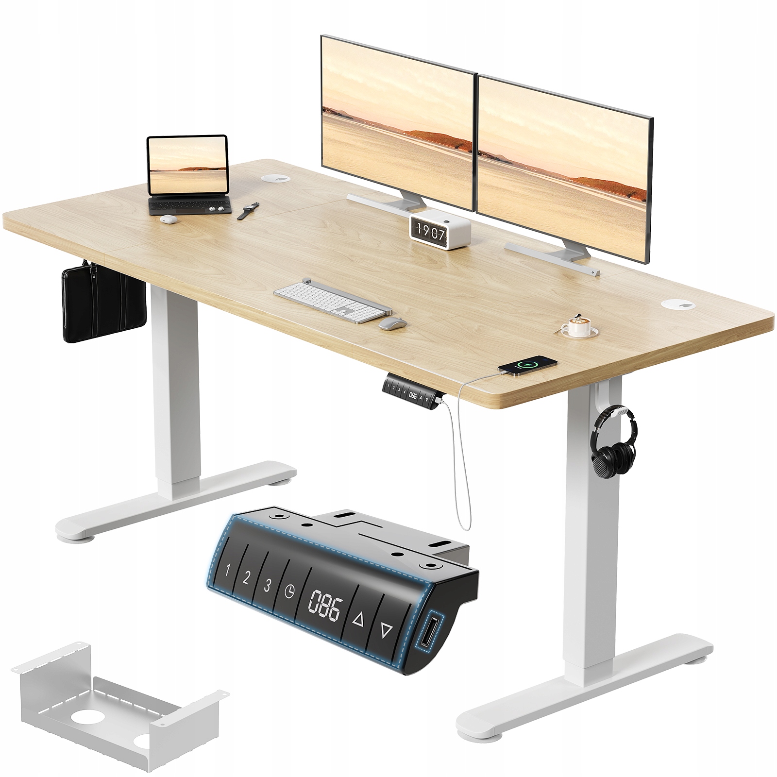 Biurko Elektryczne Regulowane160x80cm 18mm Blat z Albicji Falkatarii+USB