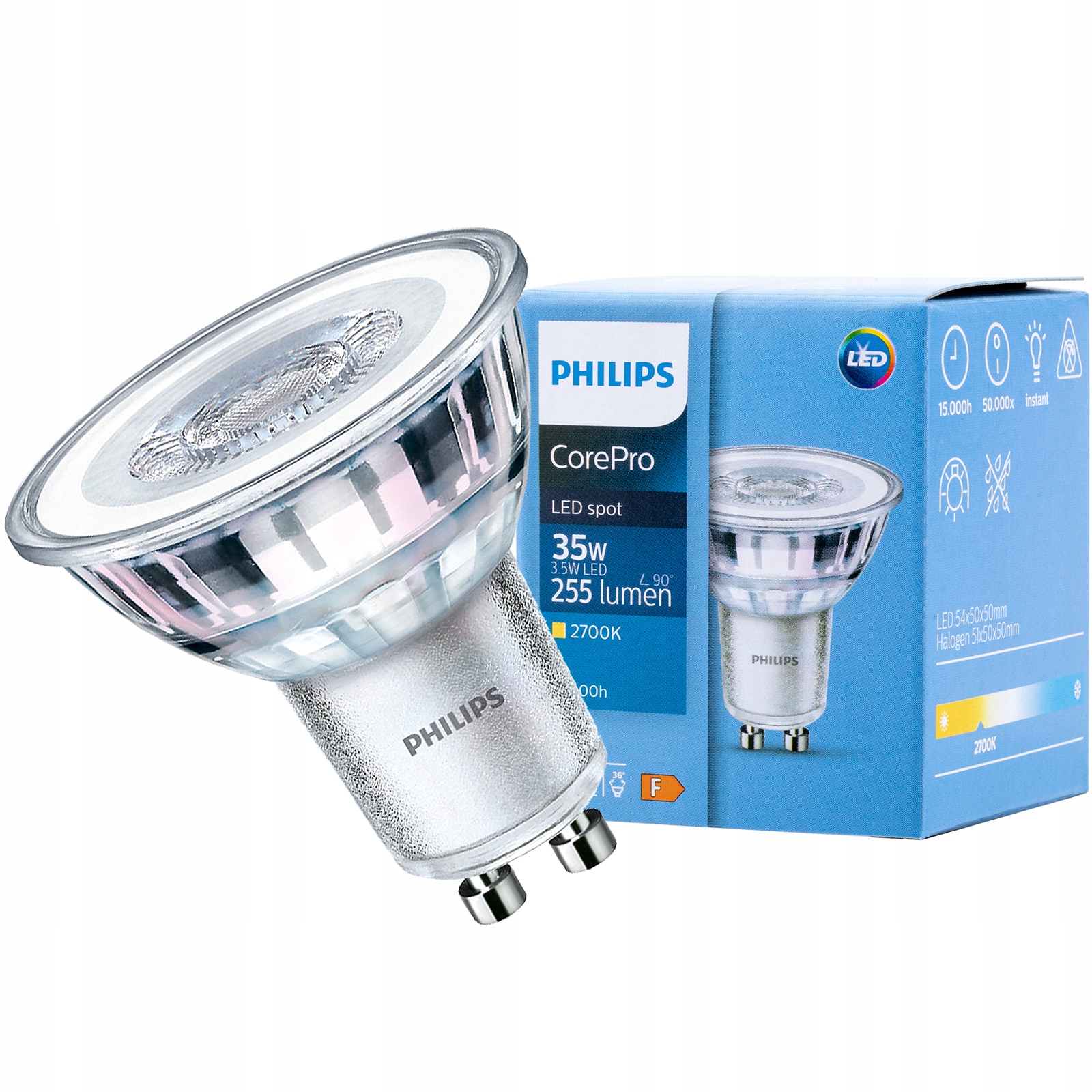 

Żarówka Led Halogen GU10 3,5W 35W Philips 2700K