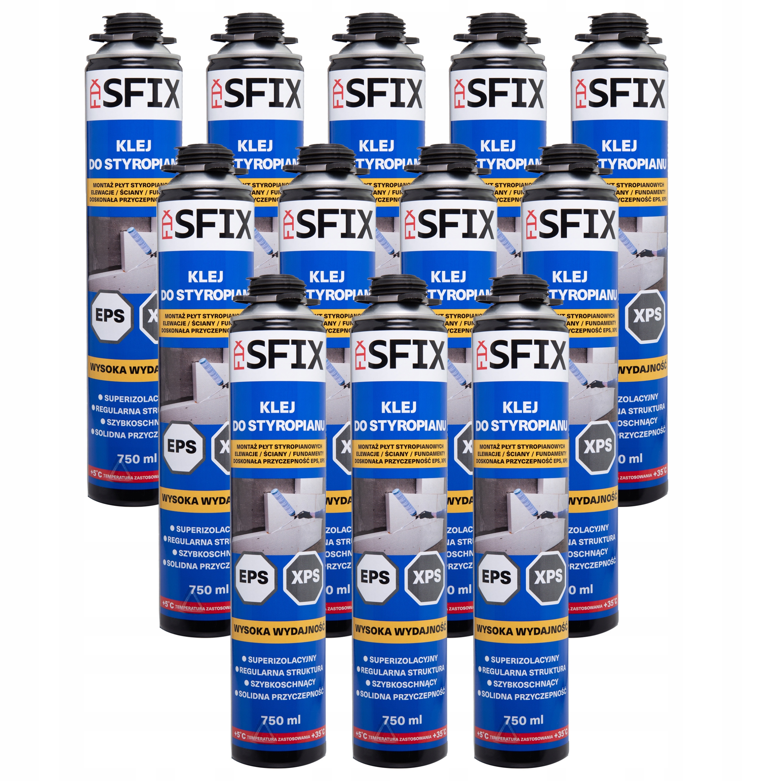 12X Klej Do Styropianu Xps Eps Pianoklej Sfix 750 ml Wydajny 840 gram