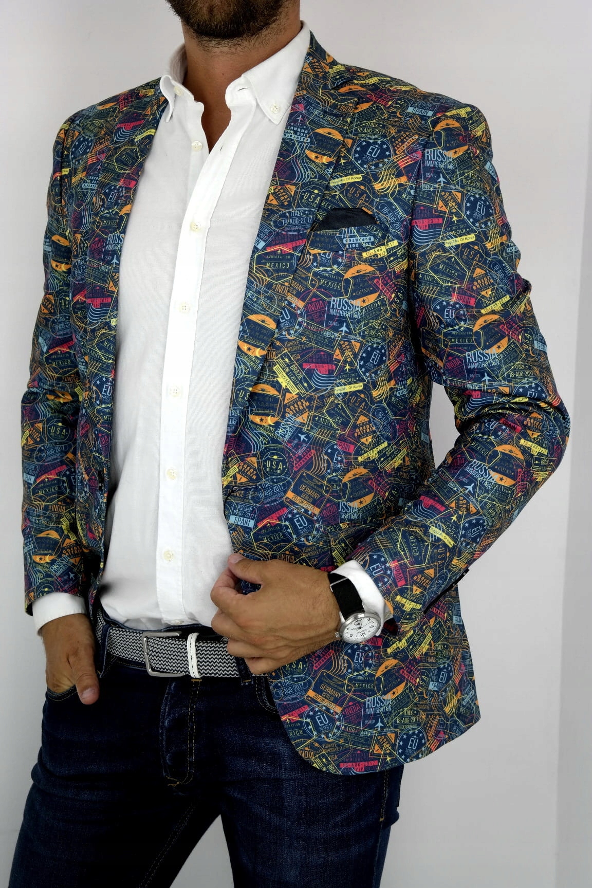 GIOVANNI PERA Marynarka męska D203 VISA 46 XS Rodzaj jednorzędowy