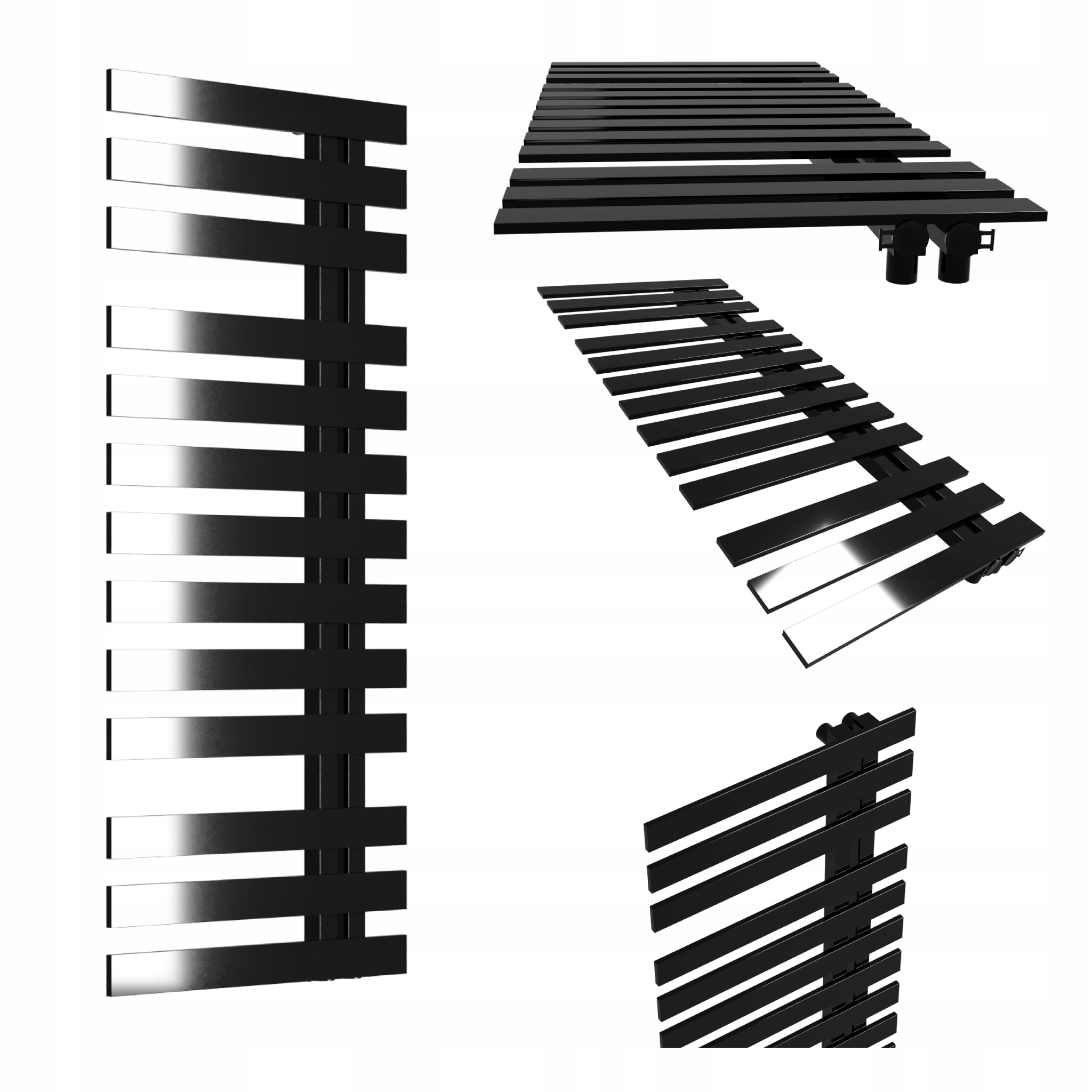 Dekorativní radiátor Fantom Pravý 1070x500 Černý Lesk