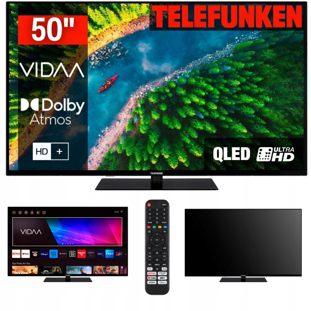 Telewizor Smart Tv 50" Qled Telefunken D50Q850M8CWI Vidaa 4K Hdr Bezramkowy