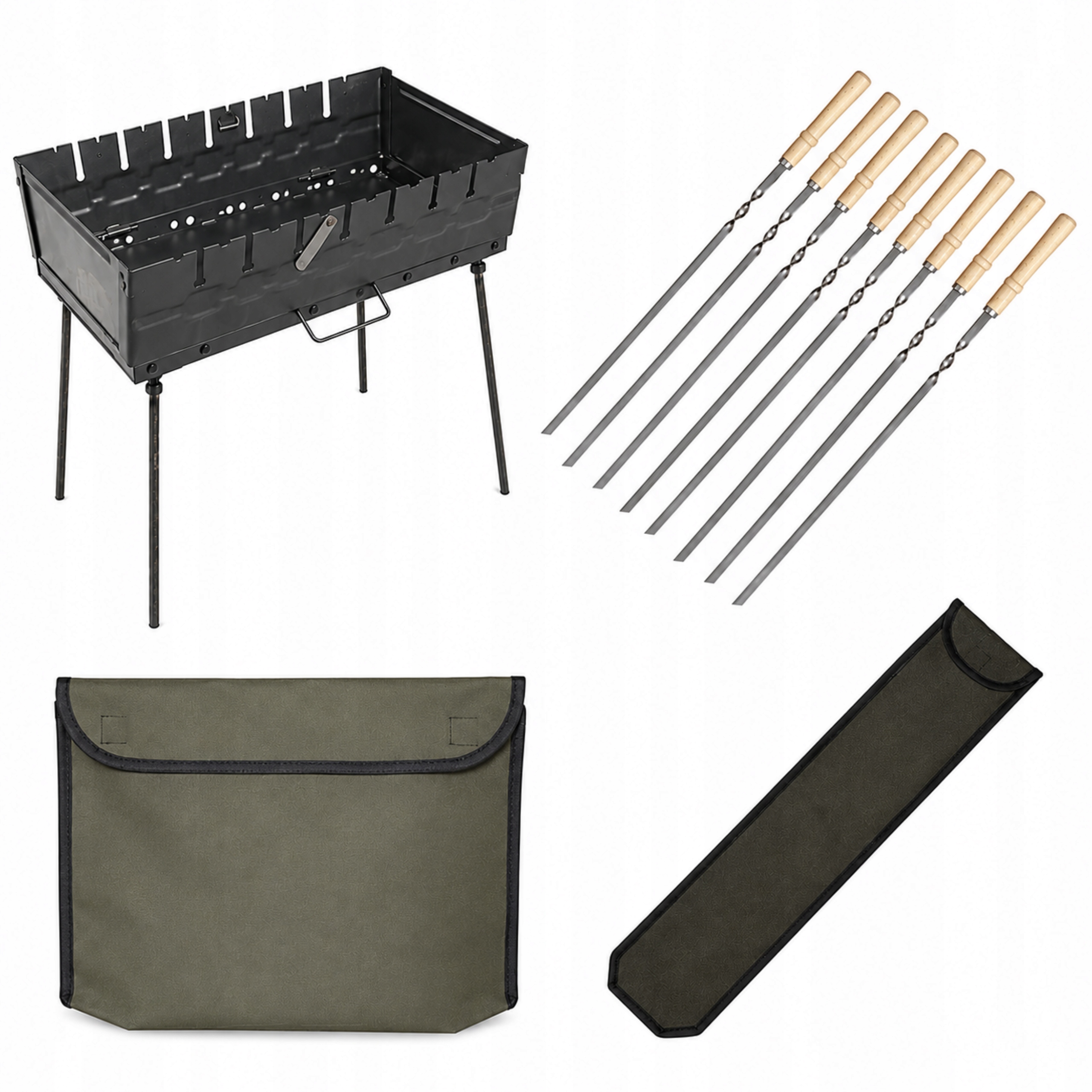 Komplet Grill Węglowy Mangal 2 mm 8 Szampurów 2 Pokrowce M8K