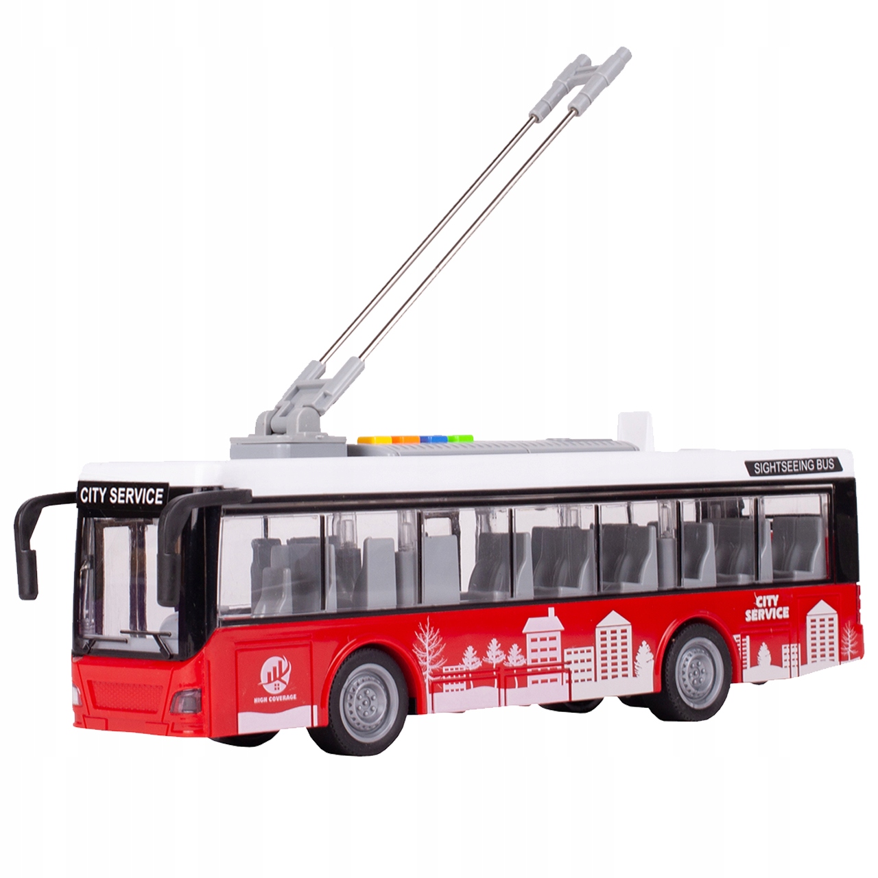 AUTOBUS TROLEJBUS ŚWIATŁO DŹWIĘK OTWIERANE DRZWI Długość produktu 27 cm