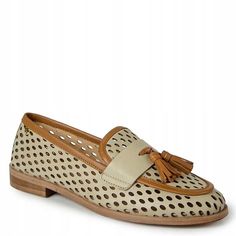 Maciejka HJ760-14/00-1 Béžovo-hnědé Ažurové Kožené Mokasíny 41