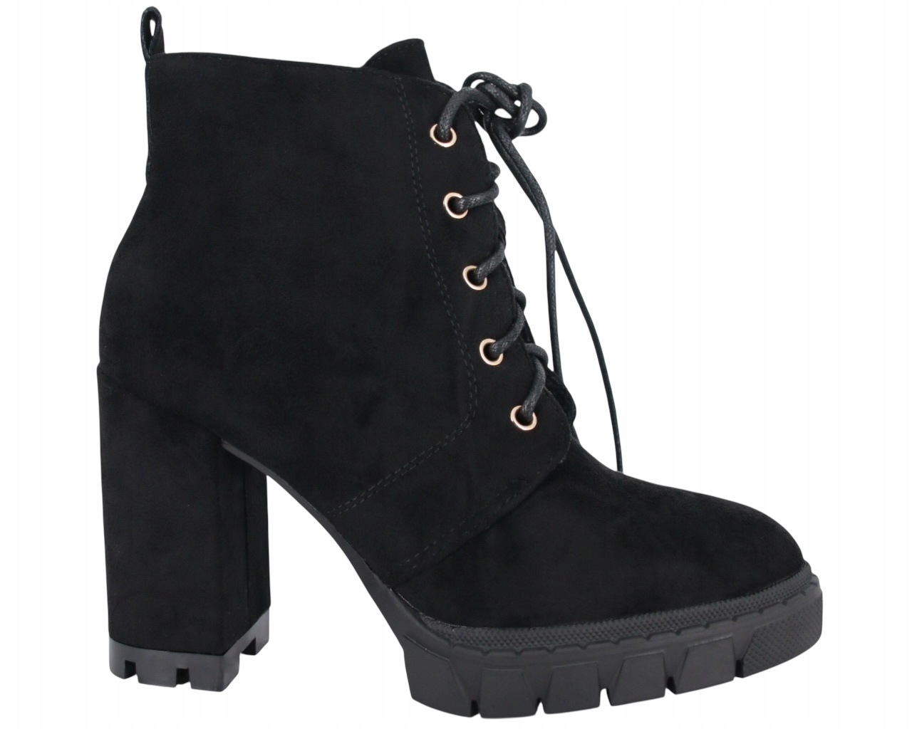 Kotníkové Boty Na Podpatku 10 CM, Boty Šněrovací, Zateplené, Masivní Semišové 37