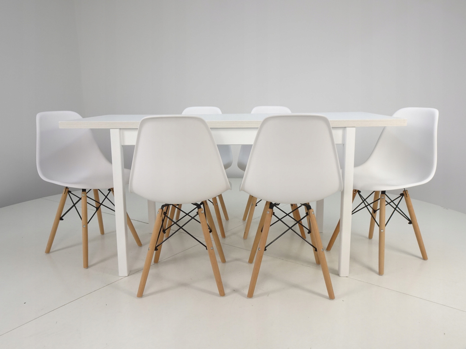 Zestaw 6 krzeseł i stół biały, styl skandynawski Materiał płyta laminowana