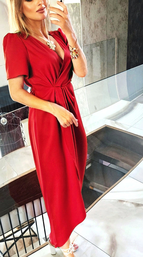 .SUKIENKA DŁUGA MORSKA ELEGANCKA NA WESELE IMPREZE MARSZCZONA MIDI Linia plus size (duże rozmiary)