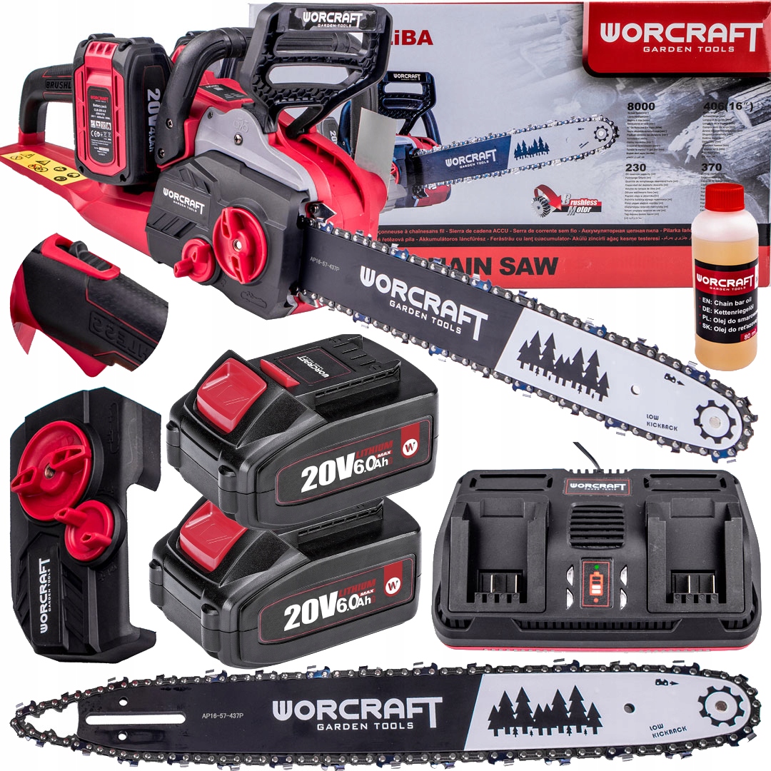 Piła Łańcuchowa Akumulatorowa Bezszczotkowa Pilarka Do Drewna 40V+2 Aku 6.0