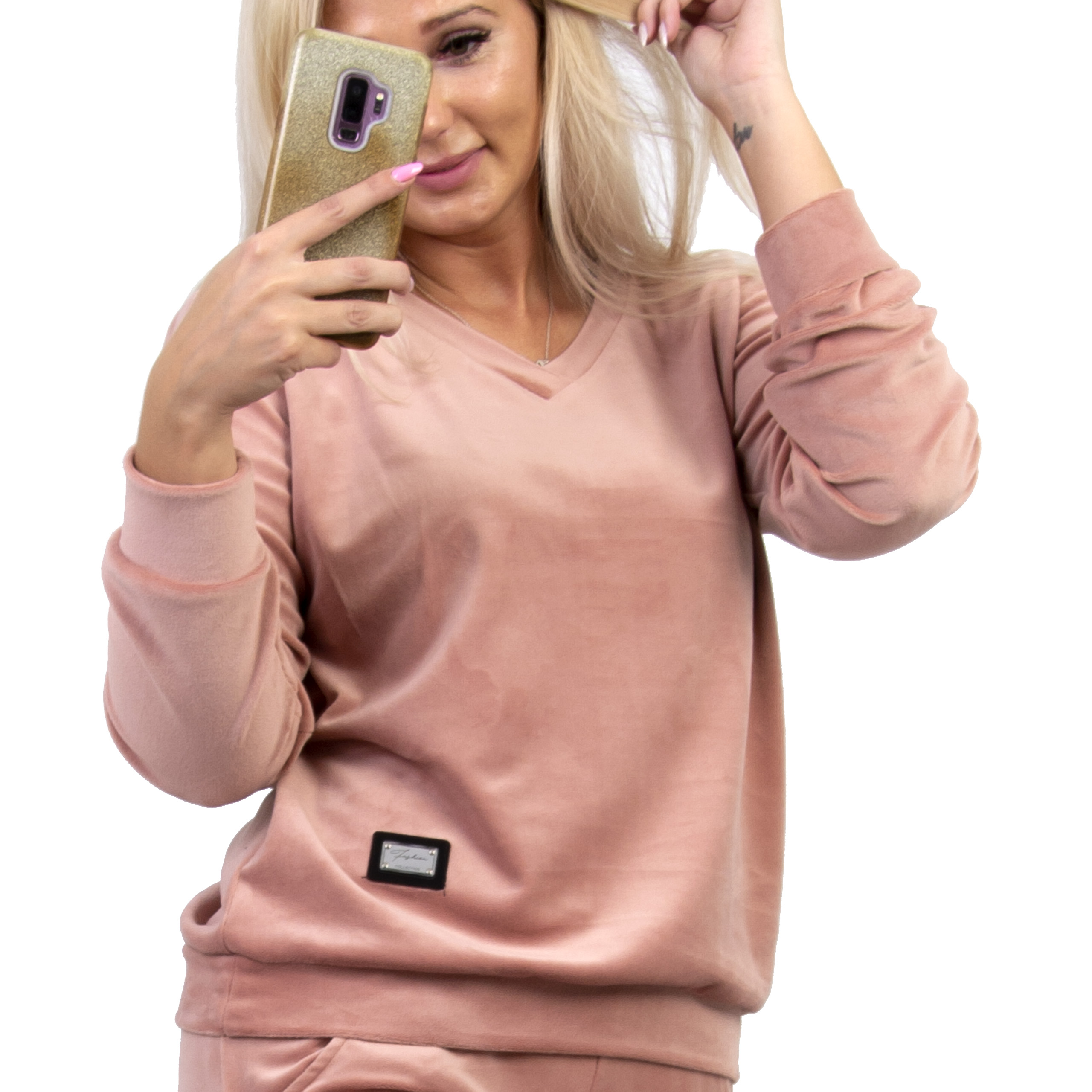 

M225 Bluza Vneck Welurowa Róż r 42 (XL)