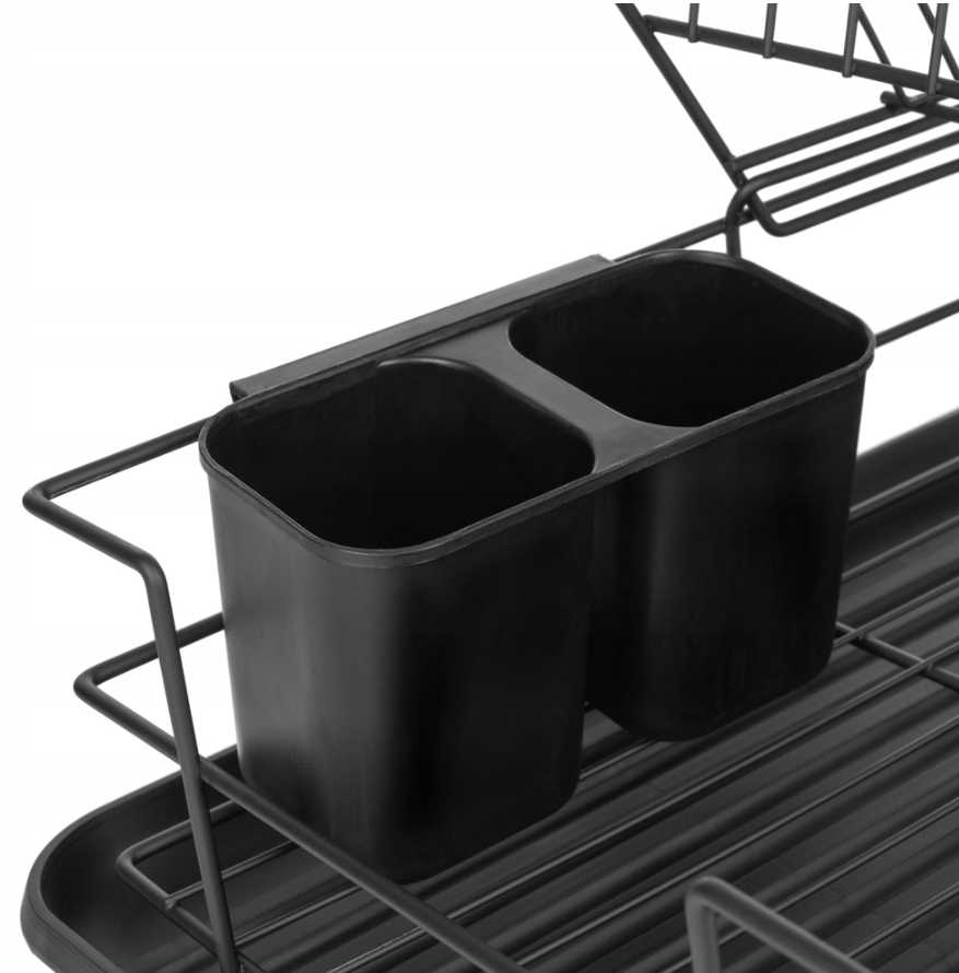 DWUPOZIOMOWA SUSZARKA DO NACZYŃ CZARNA DUŻA Z TACĄ Materiał wykonania metal