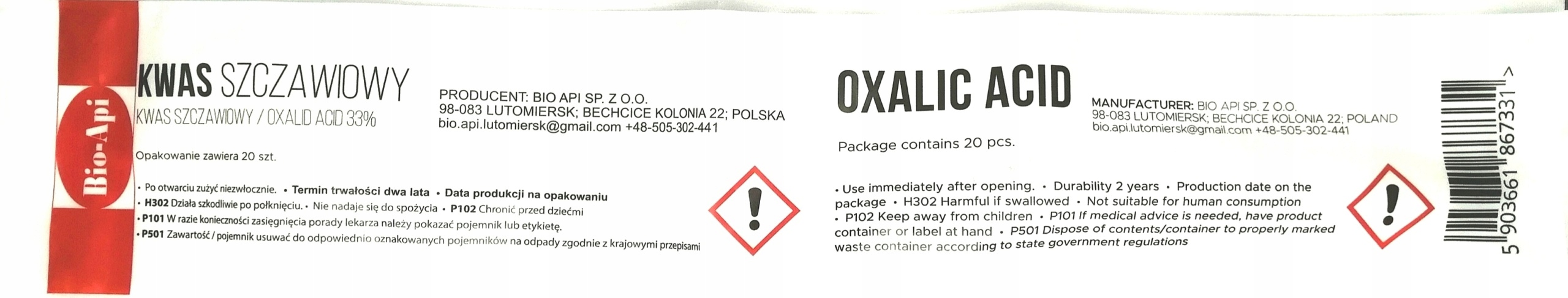 

Kwas szczawiowy w postaci nasączonych pasków glice