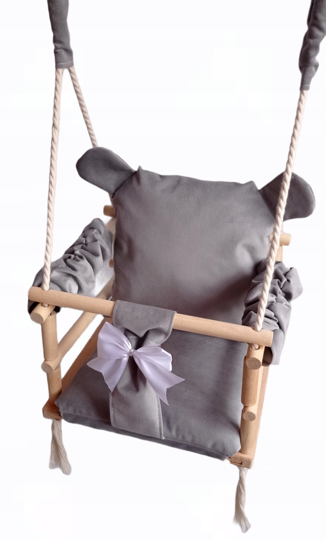 HUŚTAWKA 3w1 DLA DZIECI miś SZARY DOM OGRÓD POKÓJ WELUR KUBEŁKOWA PREZENT