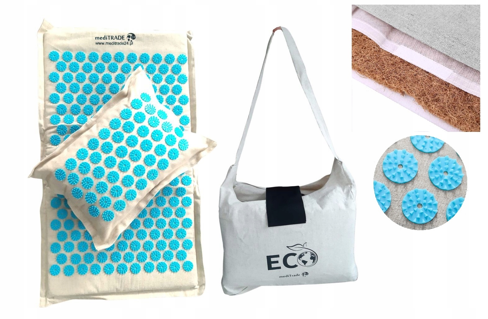 Ekologiczna Mata Kokos Lniana Z Kolcami Poduszką Do Akupresury Zestaw Torba