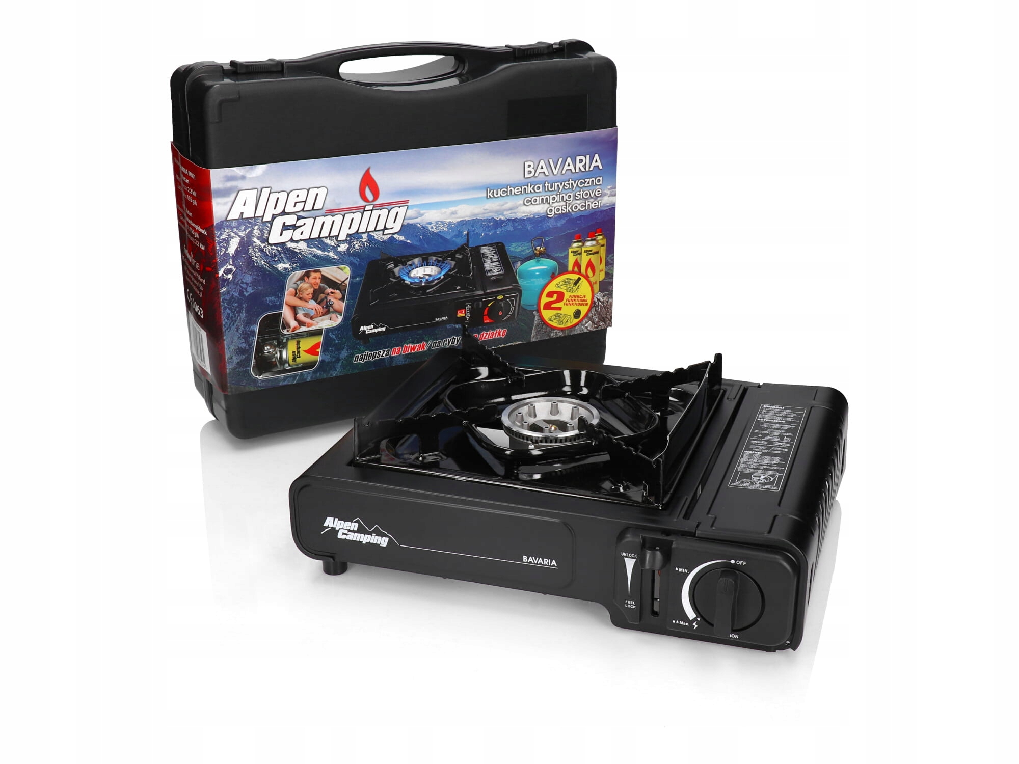 Kuchenka Turystyczna Przenośna 2 w 1 Bavaria Firmy Alpen Camping ++ Walizka
