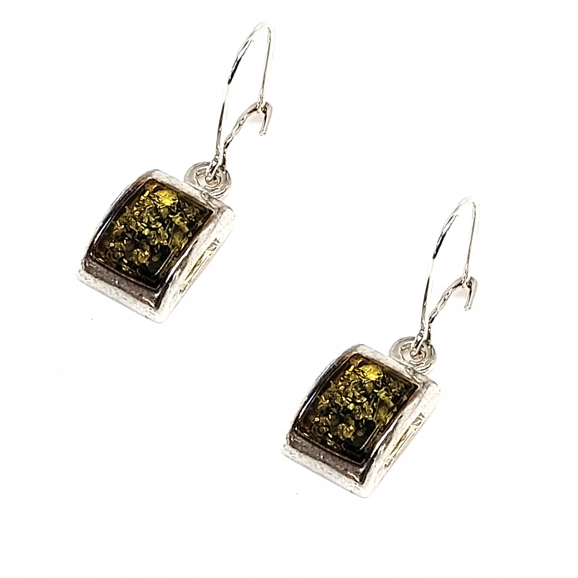 Stříbrné náušnice s háčky a zeleným jantarem