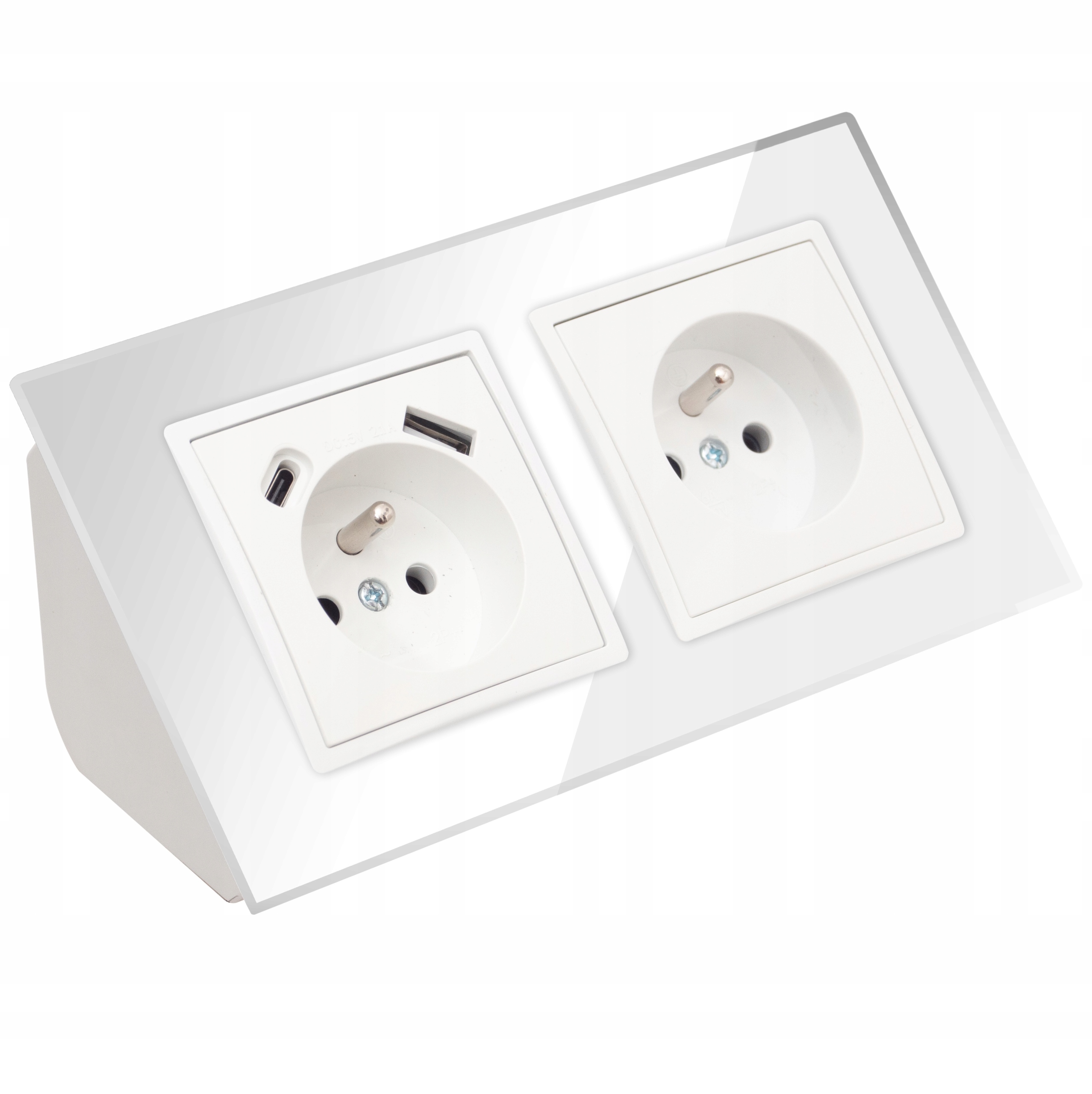 Gniazdo Podwójne Szklane Meblowe Narożne Biurkowe Kuchenne Usb Typ C Białe