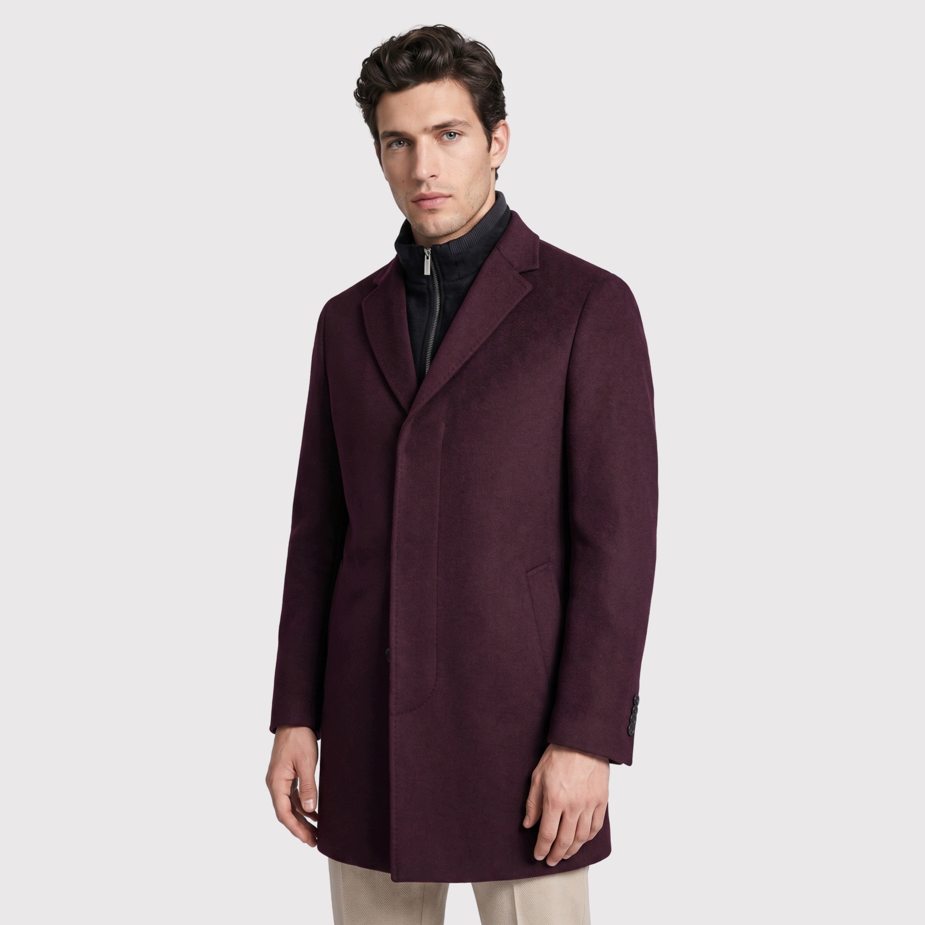 Vlněný vínový pánský kabát Premium Pako Lorente vel 58