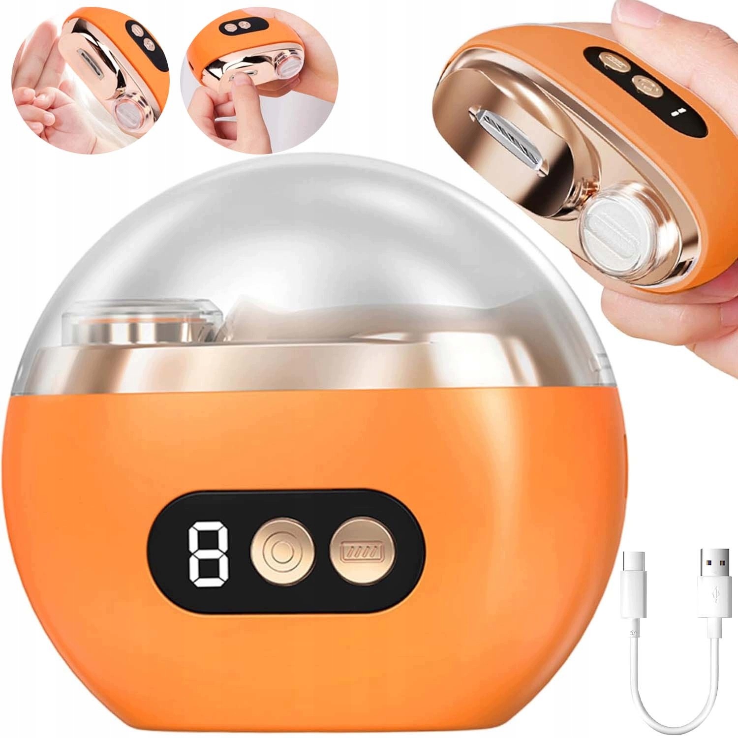 Zastřihovač Na Nehty Mini Elektrický Manikúra Led Osvětlení 2V1