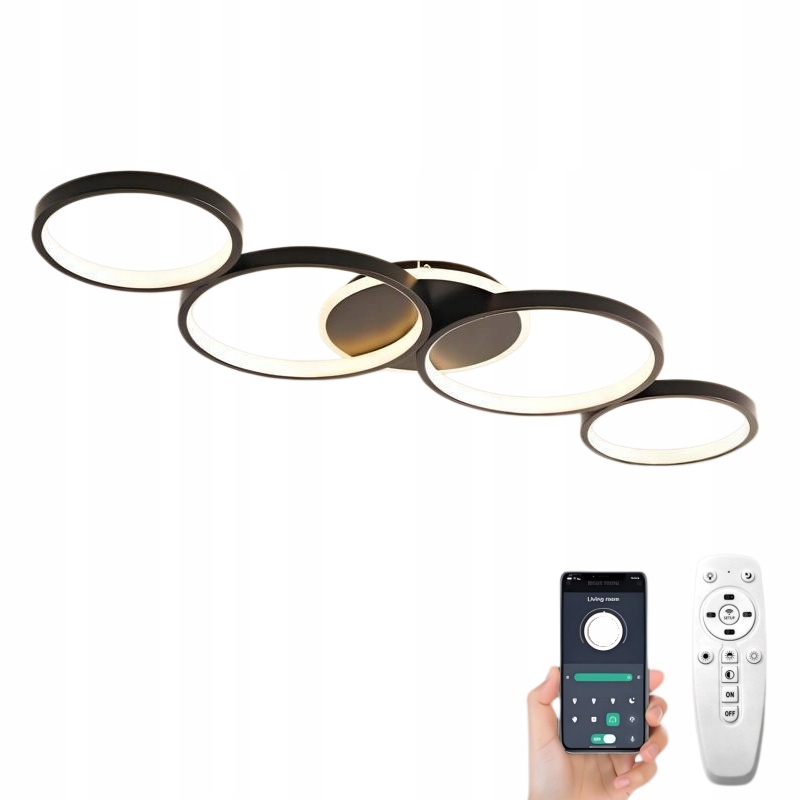 Led Stropná Lampa Stropné Svietidlo Moderná Čierna Okrúhla Do Obývačky 60W S Diaľkovým Ovládačom