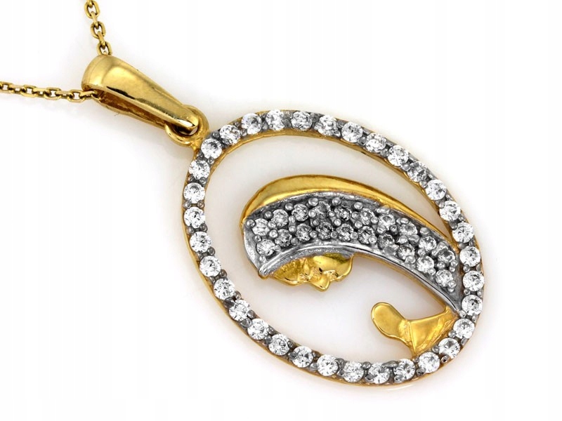 Zlatý medailonek ovál 585 s bílými zirkony Matka Boží v oválu 1.55g 14kt