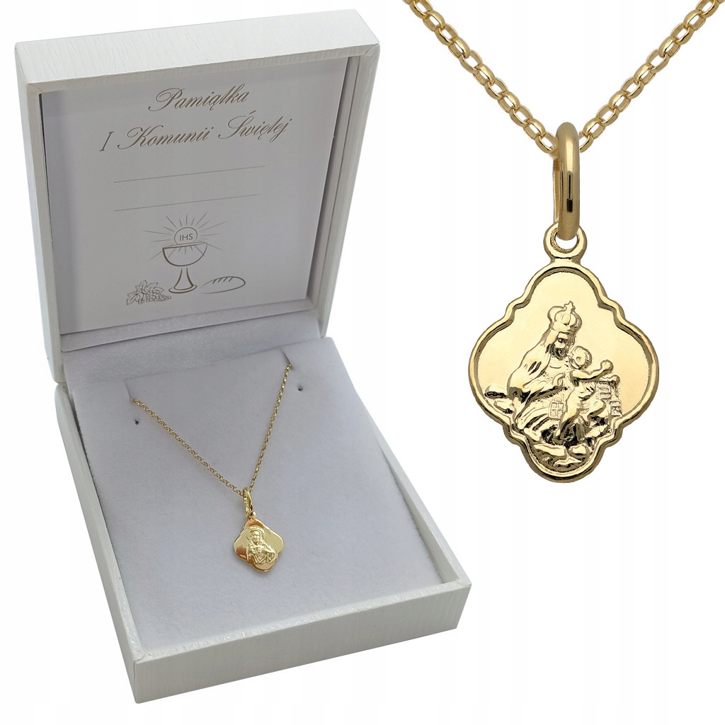 ZŁOTY KOMPLET KOMUNIA ŁAŃCUSZEK I MEDALIK 585 Chrzest Komunijny