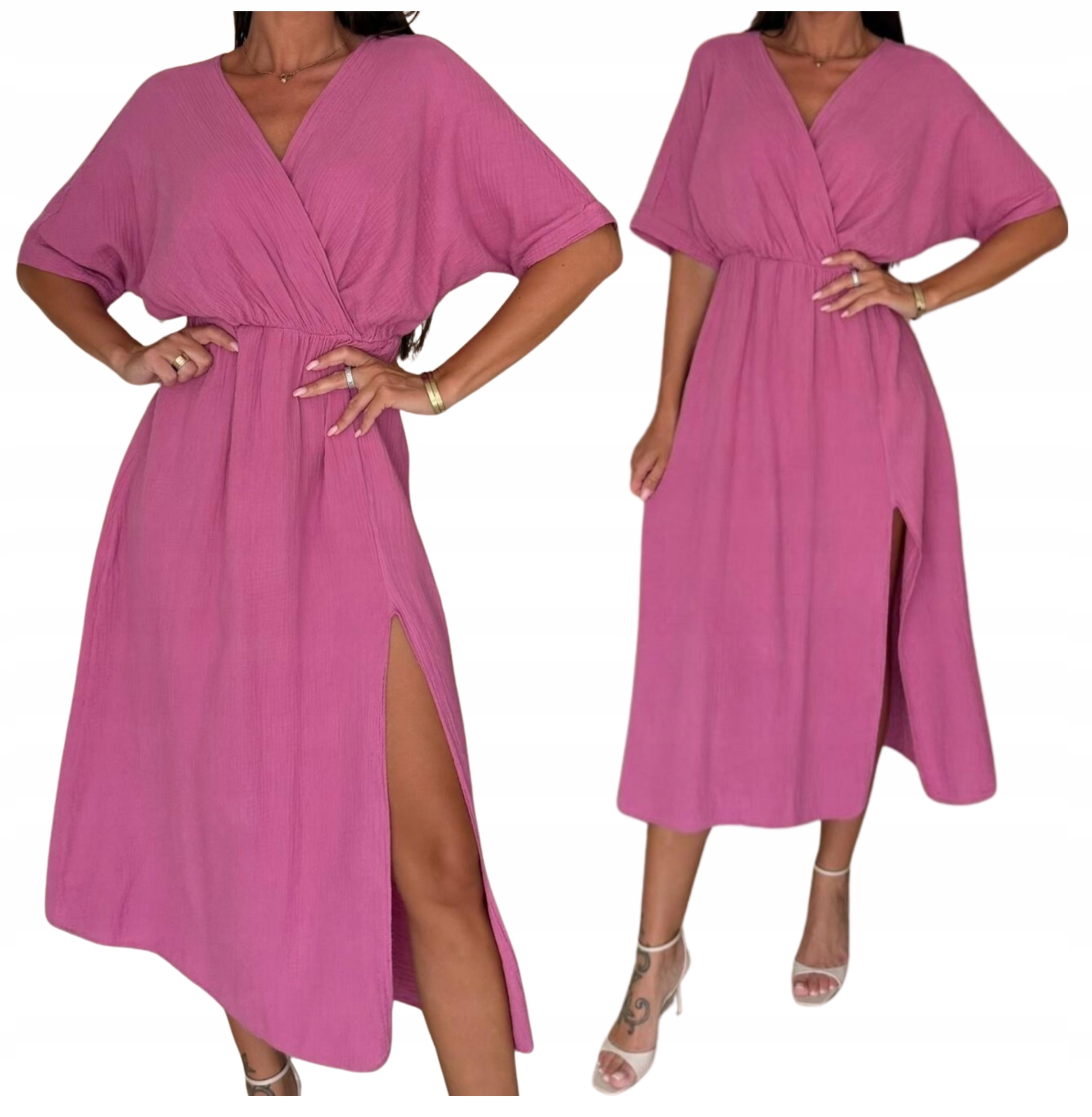 Sukienka Damska Muślinowa bawełna Letnia Długa Modna Premium Fuksja