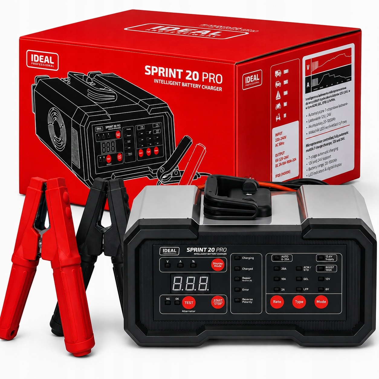 Prostownik do akumulatorow Sprint 20 Pro 6/12V prostownik z rozruchem 20A