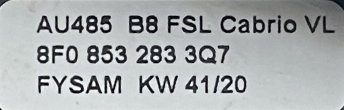 moulding dust left AUDI A5 CABRIO 8F0853283