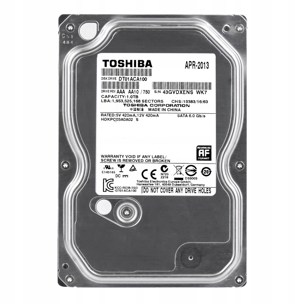 Toshiba 1TB 7.2K Sata III 32MB 3.5'' DT01ACA100