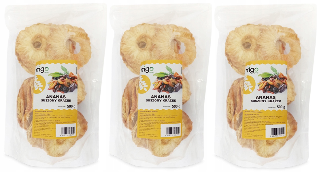 Levně Set 3x Ananas Plátky Sušené bez cukru 500 g