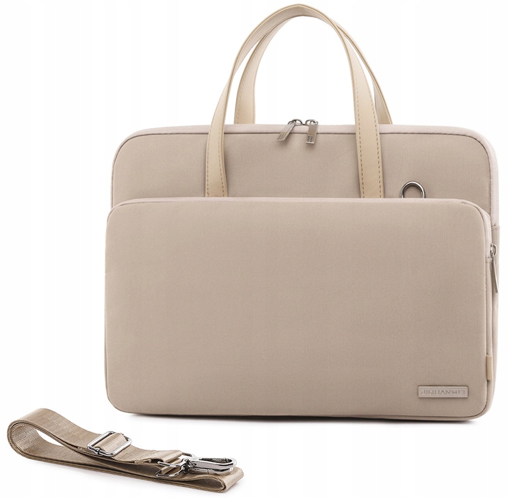 TORBA NA LAPTOPA 15,6 CALI DAMSKA BEŻ NA RAMIĘ DO RĘKI BIZNESOWA