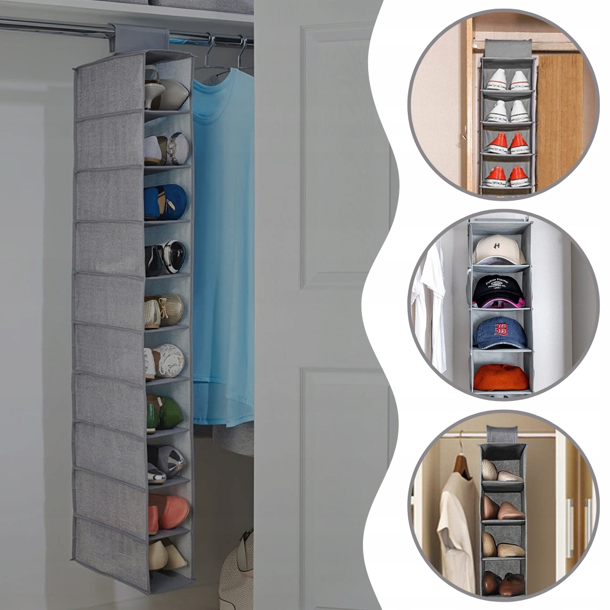 ORGANIZER WISZĄCY DO SZAFY NA UBRANIA WIESZAK REGAŁ 10 PÓŁEK TEKSTYLNA Marka Springos