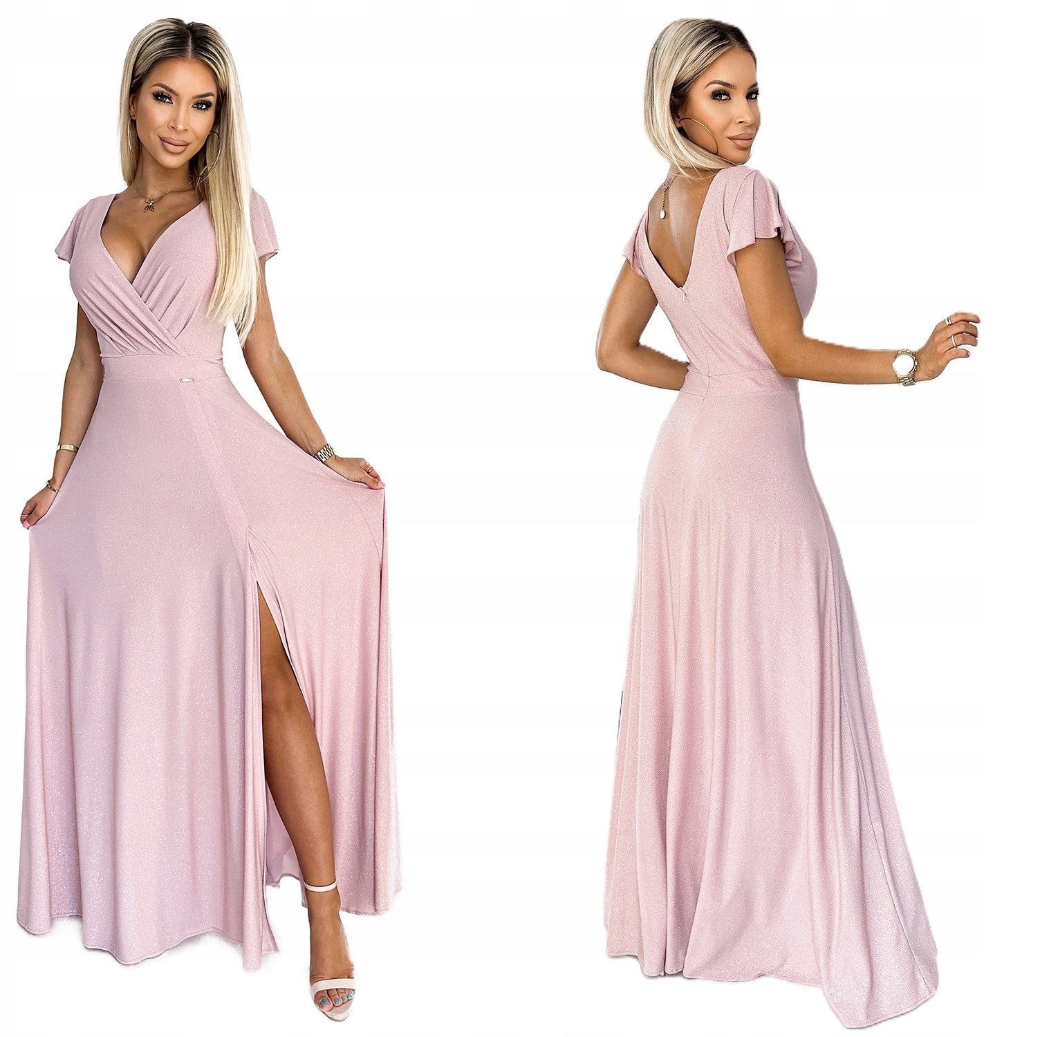 Lesklé Dlouhé Šaty Velký Výstřih Na Ples Silvestr Starorůžová Xs