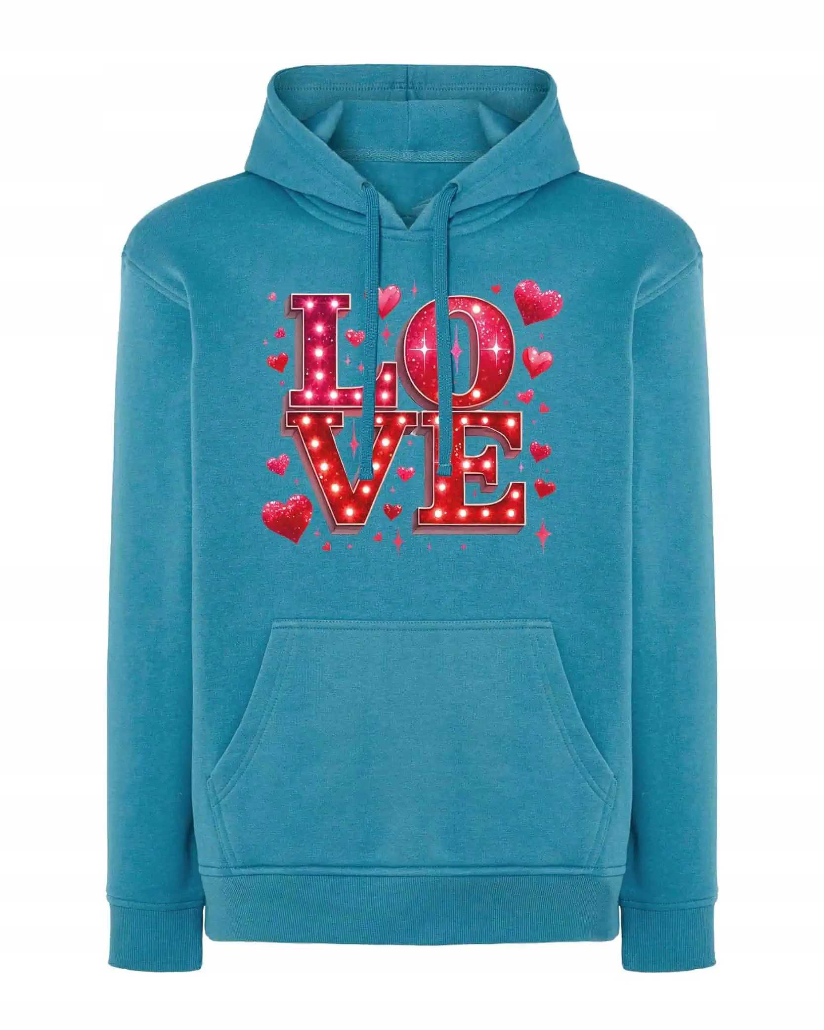 Mikina Love That Shines s potiskem Mikina Love Hearts, romantická modrá, velikost XL