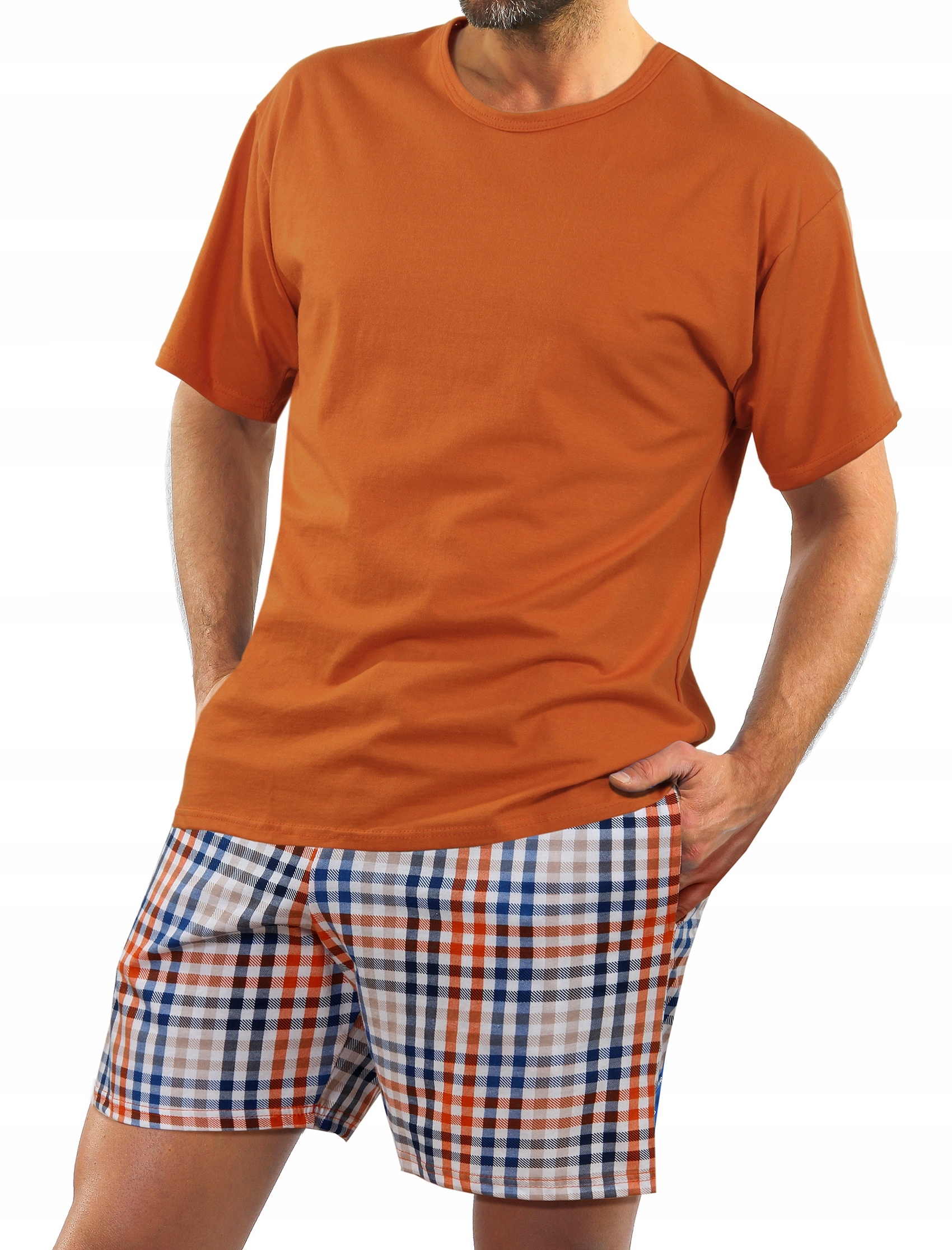 Sesto Senso Bavlněné pánské pyžamo s krátkým rukávem 3XL Oranžové