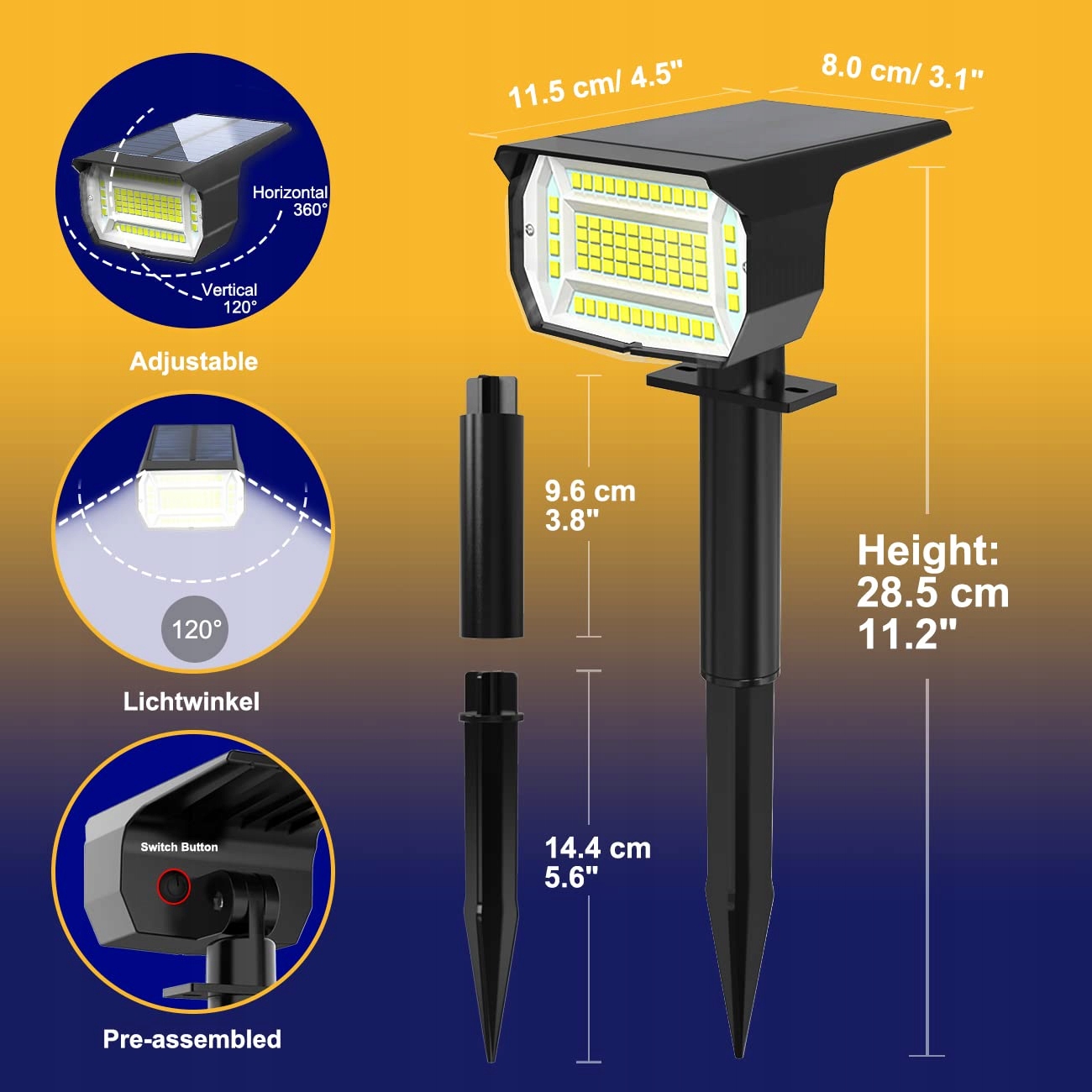 Lotmos Reflektory Ogrodowe Lampy Wbijane Solarne 4 Sztuki — miniatura 7